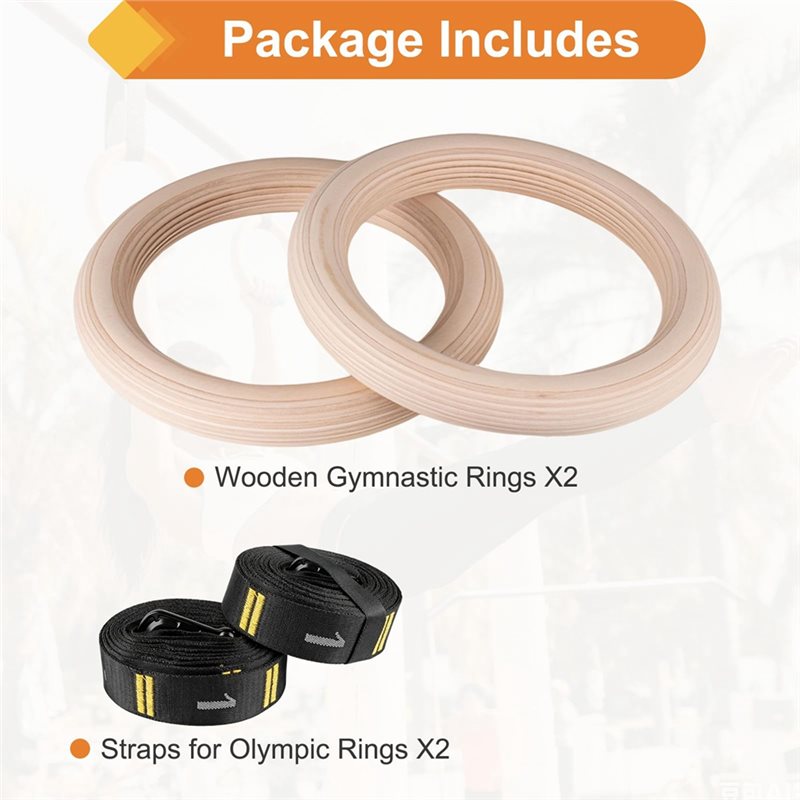 Gymnastic Ring Wood - 1.25 Inch Gym Rings Numbered Strap
