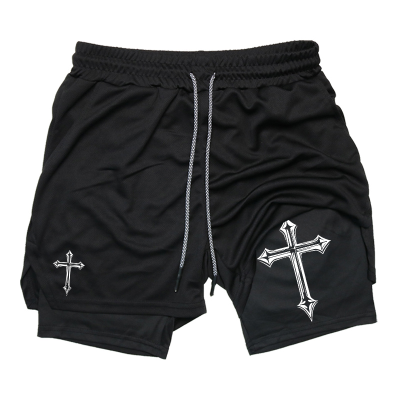 Cross Print 2-in-1 Workout Run - Crossfit Gear For Men 评论和价格