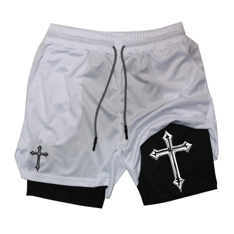 Cross Print 2-in-1 Workout Run - Crossfit Gear For Men 评论和价格