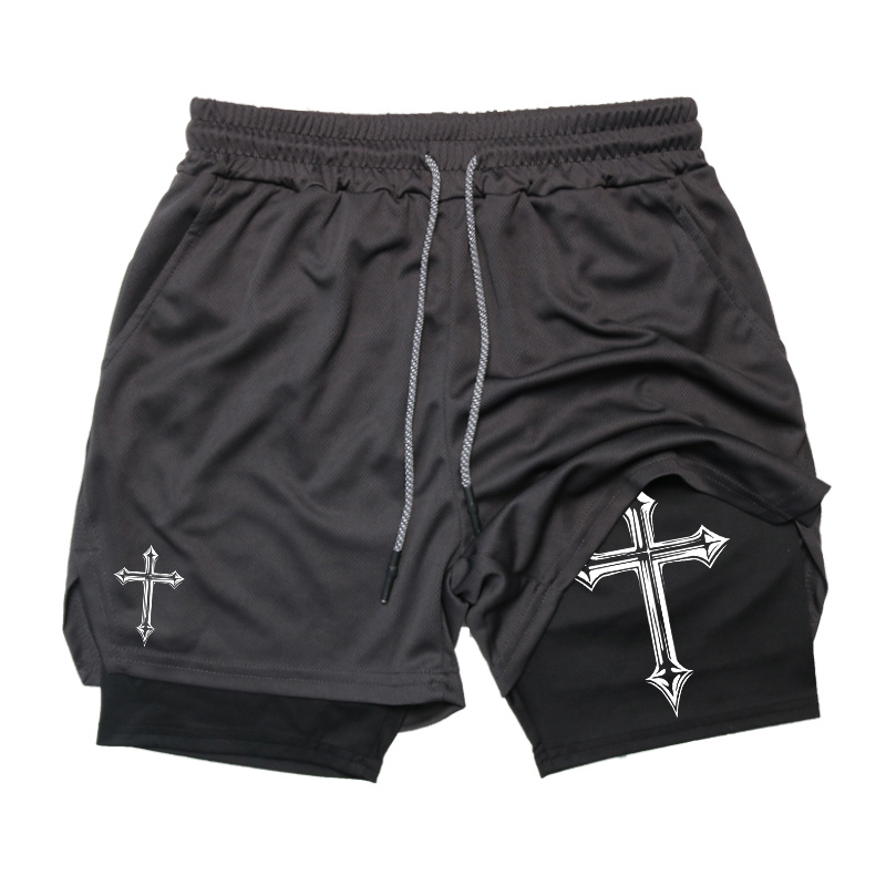 Cross Print 2-in-1 Workout Run - Crossfit Gear For Men 评论和价格