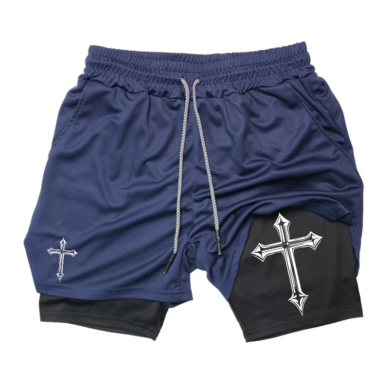 Cross Print 2-in-1 Workout Run - Crossfit Gear For Men 评论和价格
